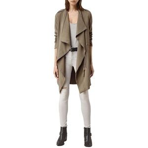AllSaints Ellaria Duster Coat in Taupe / Sage